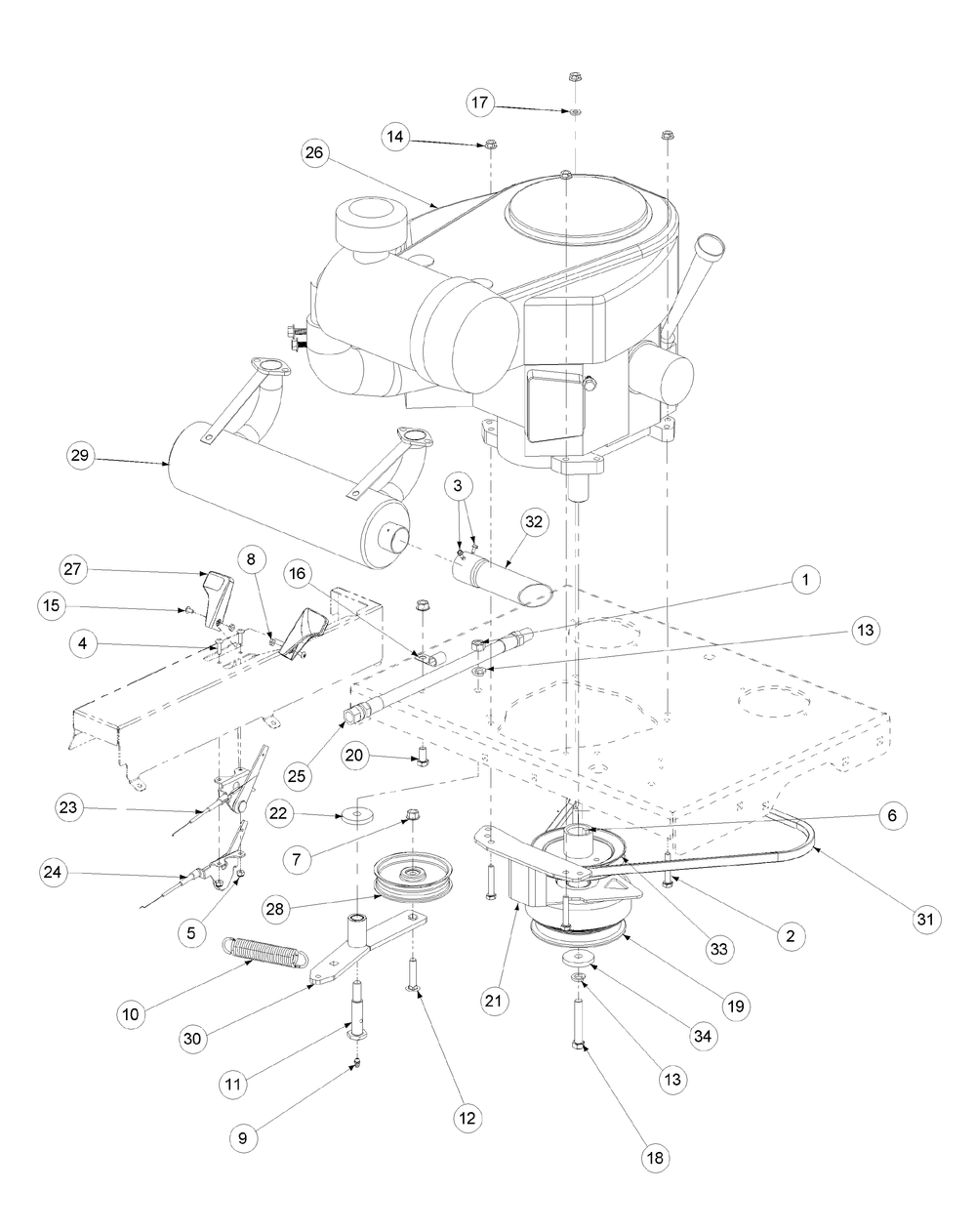 Engine Assembly Diagram and Parts List for M60-KW ROPS-53CH5D8X750-25HP-OHV Cub Cadet Lawn Tractor